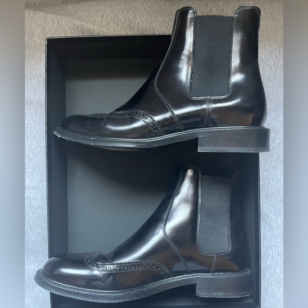 Saint Laurent Glossy Black Brogue Chelsea Boots